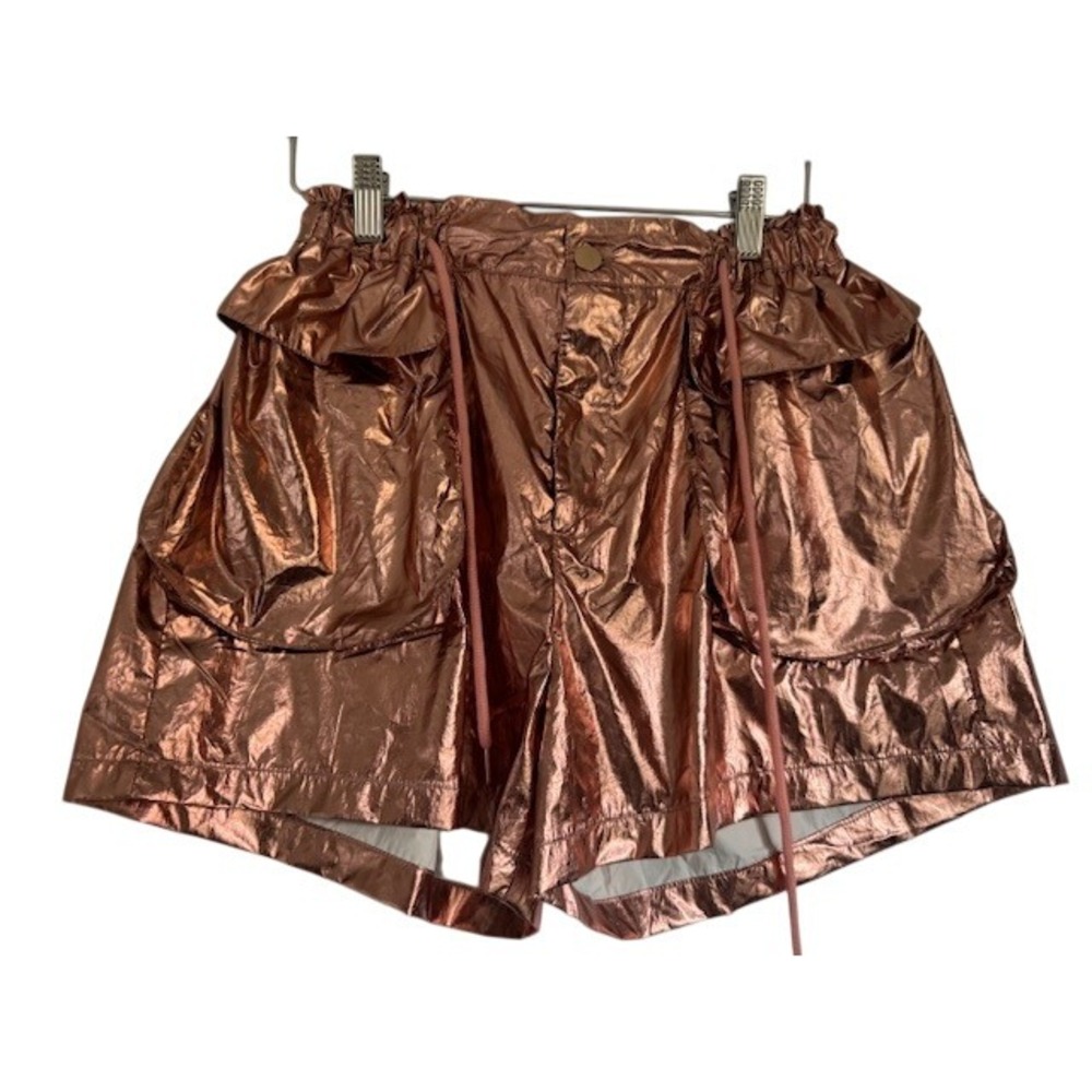 NWT Womens Metallic Bronze Shorts Pockets Elastic Waist‎ Drawstring Casual - L